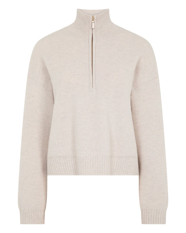 N.Peal Women's Honeycomb Quarter-Zip Cashmere Jumper Pebble Grey