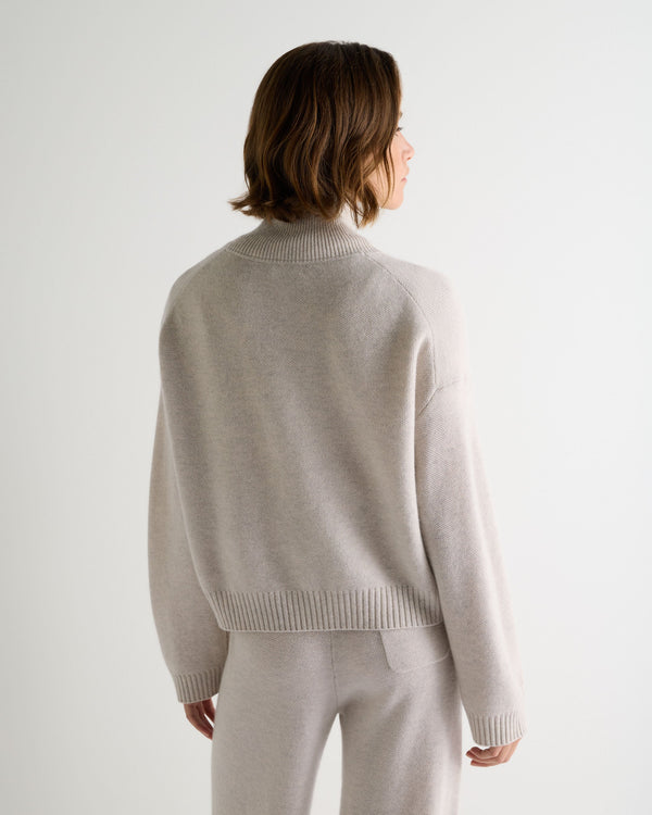 N.Peal Women's Honeycomb Quarter-Zip Cashmere Jumper Pebble Grey
