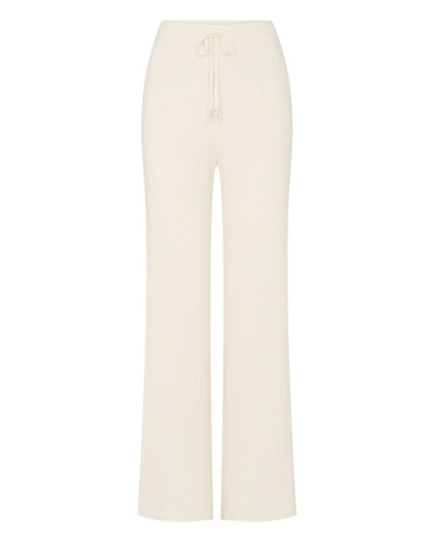 N.Peal Women's Ribbed Wide Leg Cashmere Trousers New Ivory White