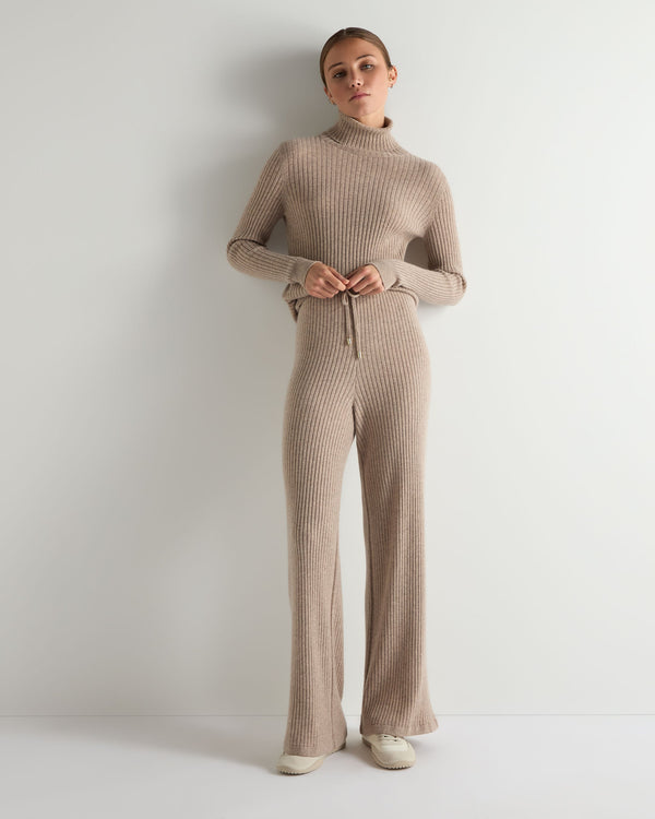 Women's Ribbed Wide Leg Cashmere Pants 7