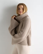Women's Ribbed Bell Sleeve Cashmere Sweater Oatmeal Brown