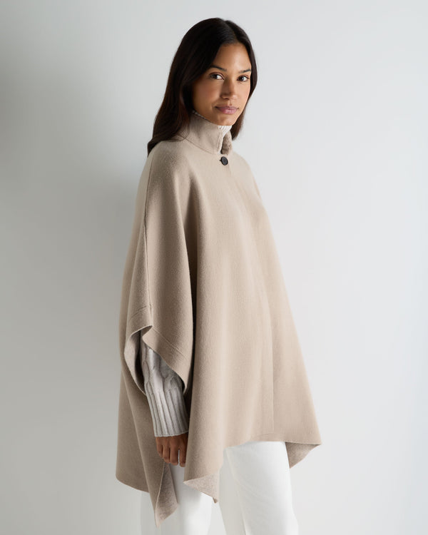Women's High Collar Cashmere Cape With Fur Trim 1