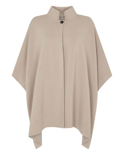 N.Peal Women's High Collar Cashmere Cape With Fur Trim Cashew Brown