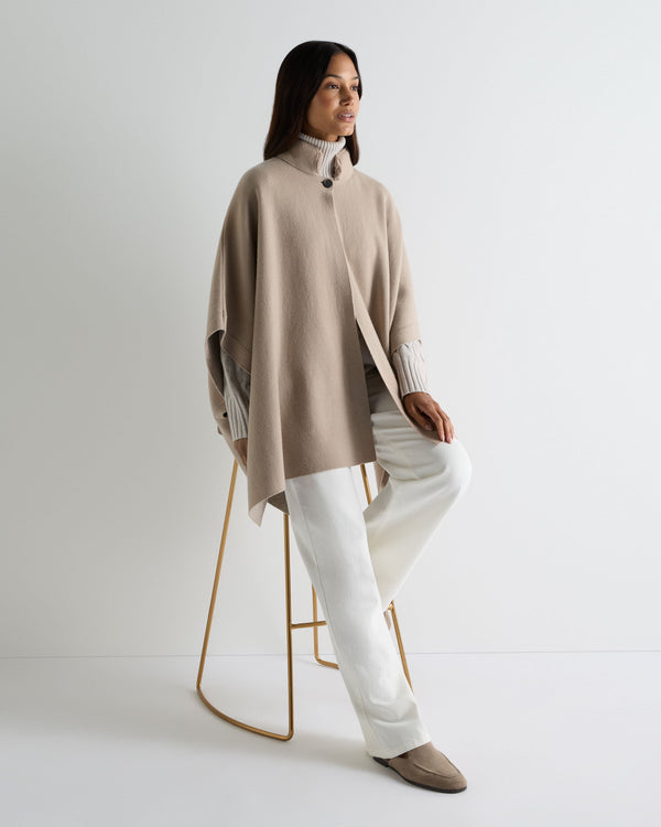 Women's High Collar Cashmere Cape With Fur Trim 6
