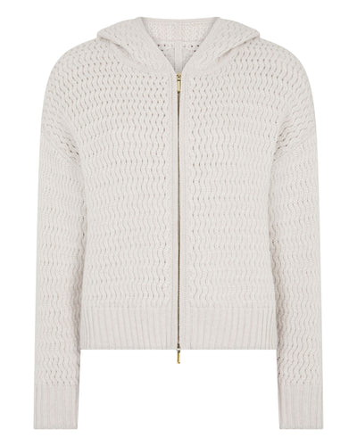 N.Peal Women's Cashmere Chevron Cashmere Hoodie With Lurex Frost White Sparkle
