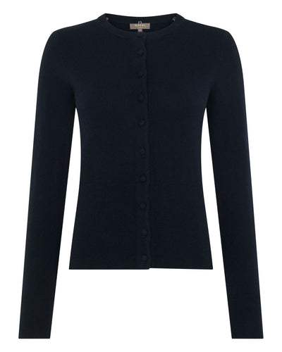 N.Peal Women's Hannah Fur Collar Cashmere Cardigan Navy Blue