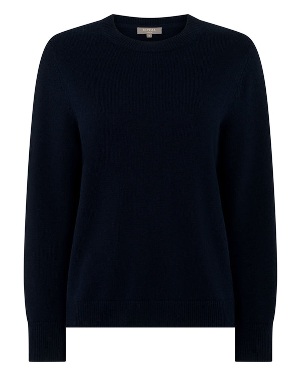 N.Peal Women's Cashmere Crew Neck Jumper Navy Blue