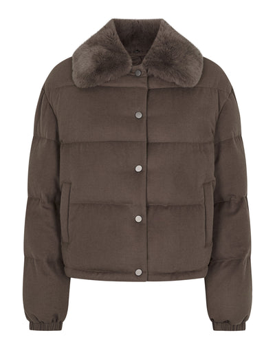N.Peal Women's Down Rex Fur Puffer Jacket Chocolate Brown