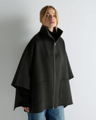 Women's Ribbed Collar Woven Cape Dark Green