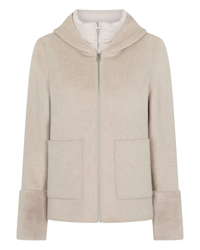 N.Peal Women's Double Layer Jacket With Fur Trim Beige Brown Dogtooth