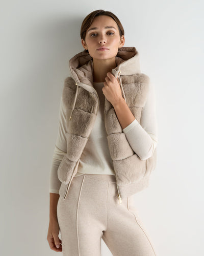 N.Peal Women's Down Gilet With Rex Fur Beige Brown