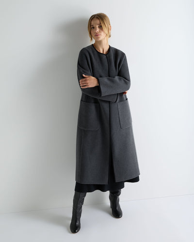 N.Peal Women's Wool Silk Blend Coat Charcoal Grey