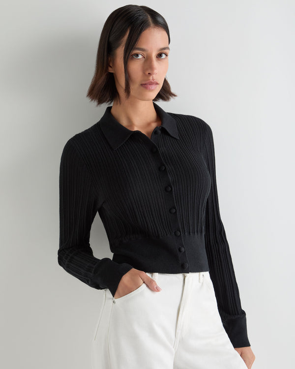 Women's Long Sleeve Ribbed Polo 1