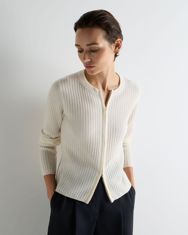 Women's Ribbed Full Zip Cashmere Sweater 1