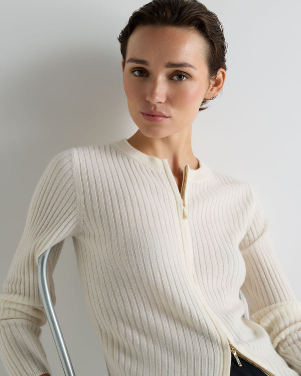 Women's Ribbed Full Zip Cashmere Sweater 5