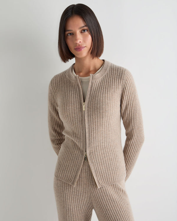 Women's Ribbed Full Zip Cashmere Sweater 1