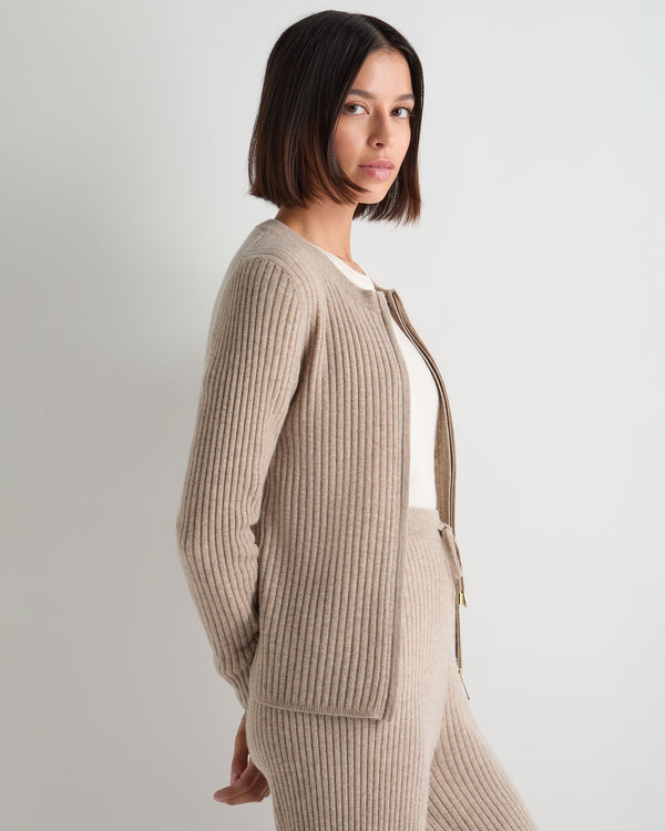 Women's Ribbed Full Zip Cashmere Sweater 5