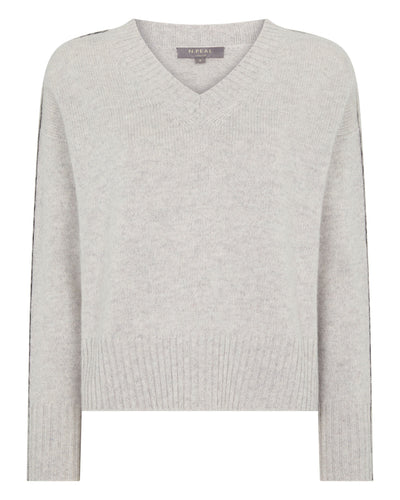N.Peal Women's Metal Trim V Neck Cashmere Jumper Cashmere Grey Melange