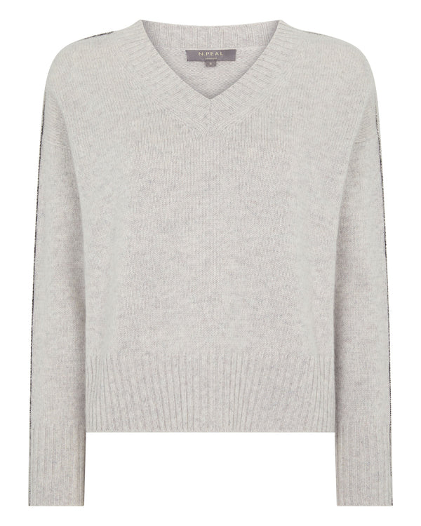 Women's Metal Trim V Neck Cashmere Sweater 2