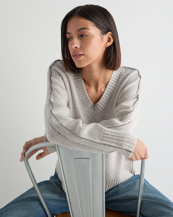 Women's Metal Trim V Neck Cashmere Sweater 7