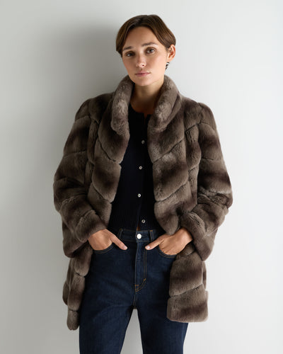 N.Peal Women's Wren Rex Rabbit Coat Chocolate Brown Ombre