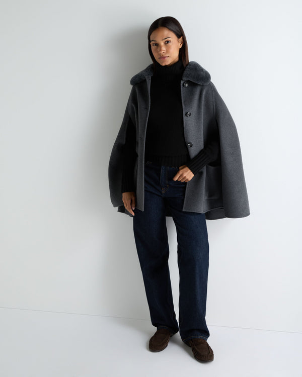 Women's Fur Collar Woven Cape 3