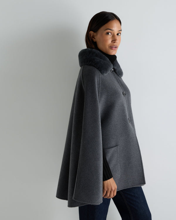 Women's Fur Collar Woven Cape 6