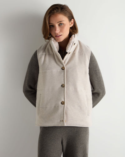 N.Peal Women's Honeycomb Cashmere Gilet With Fur Trim Pebble Grey