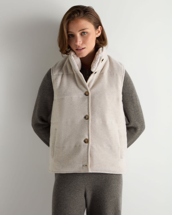Women's Honeycomb Cashmere Gilet With Fur Trim 1