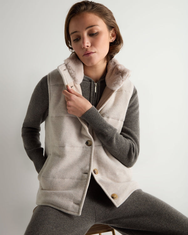 Women's Honeycomb Cashmere Gilet With Fur Trim 5