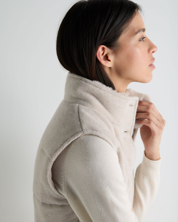 Women's Honeycomb Cashmere Gilet With Fur Trim 6