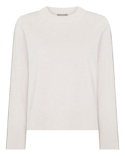 N.Peal Women's Metal Trim Round Neck Cashmere Jumper Frost White Sparkle