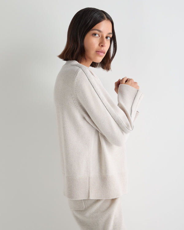 Women's Metal Trim Round Neck Cashmere Sweater 6
