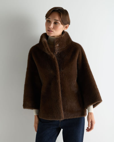 N.Peal Women's Bracelet Sleeve Faux Mink Jacket Brown