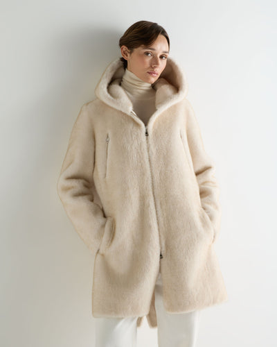 N.Peal Women's Hooded Faux Mink Coat Off White