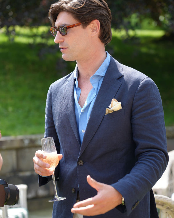 N.Peal Men's Amalfi Linen Jacket Navy Blue
