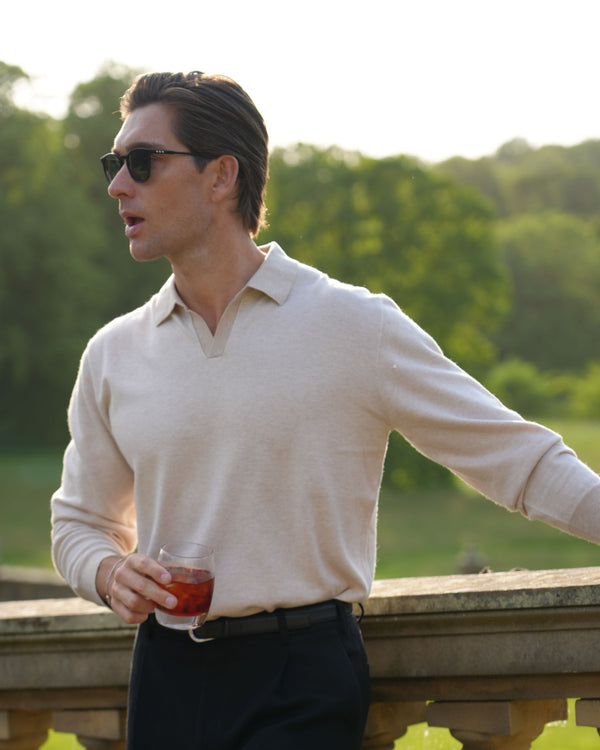 Men's Padstow Cotton Cashmere Polo Shirt Sandstone Brown