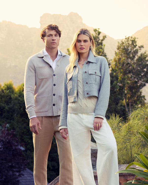 N.Peal Men's Jacquard Cotton Cashmere Jacket Mink Brown