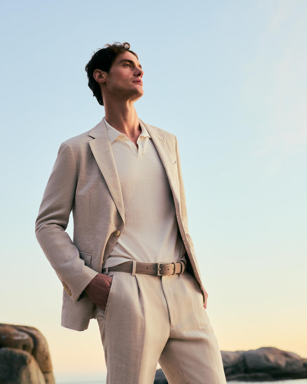 N.Peal Men's Pique Linen Blend Polo White