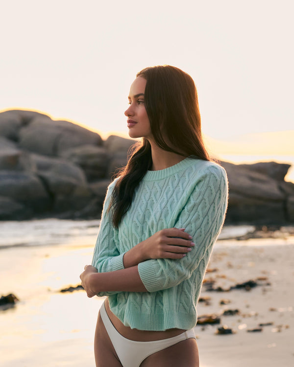 N.Peal Women's Emilia Cable Round Neck Cashmere Jumper Mint Green