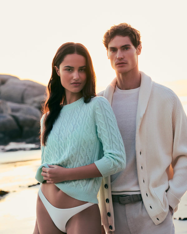 N.Peal Men's Pique Linen Blend Tee White