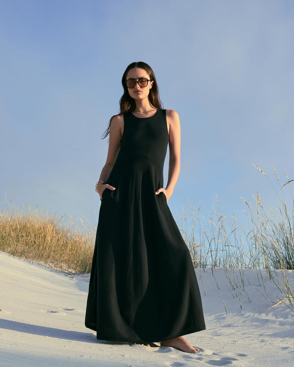 N.Peal Women's Sleeveless Cotton Blend Maxi Dress Navy Blue