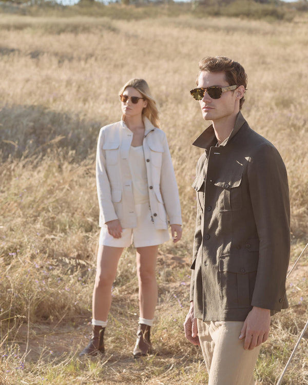 N.Peal Men's Casablanca Linen Jacket Arabica Khaki Green