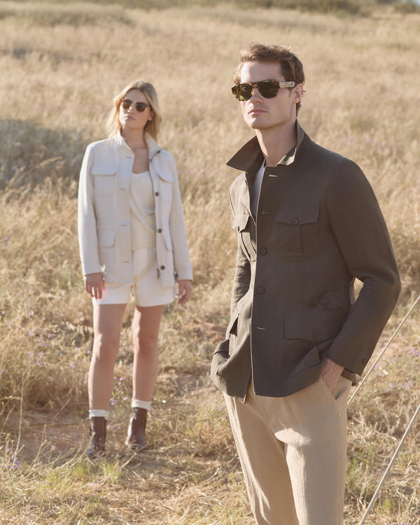 N.Peal Men's Casablanca Linen Jacket Arabica Khaki Green