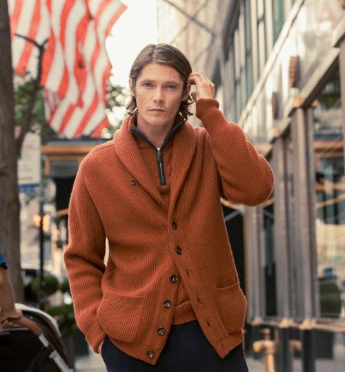 Men's Kensington Cashmere Cardigan Spice Orange