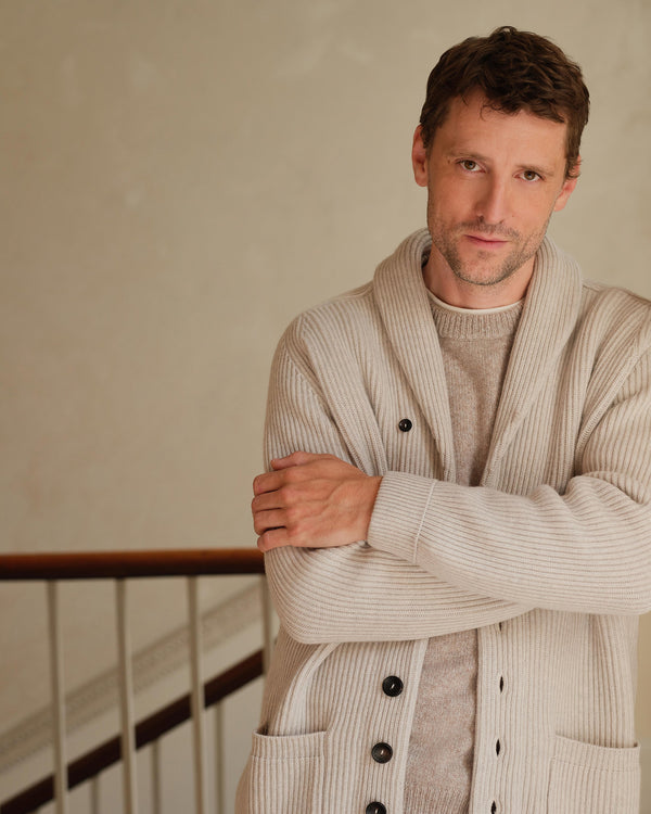 N.Peal Men's Kensington Cashmere Cardigan Pebble Grey