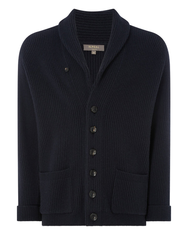 N.Peal Men's Kensington Cashmere Cardigan Navy Blue