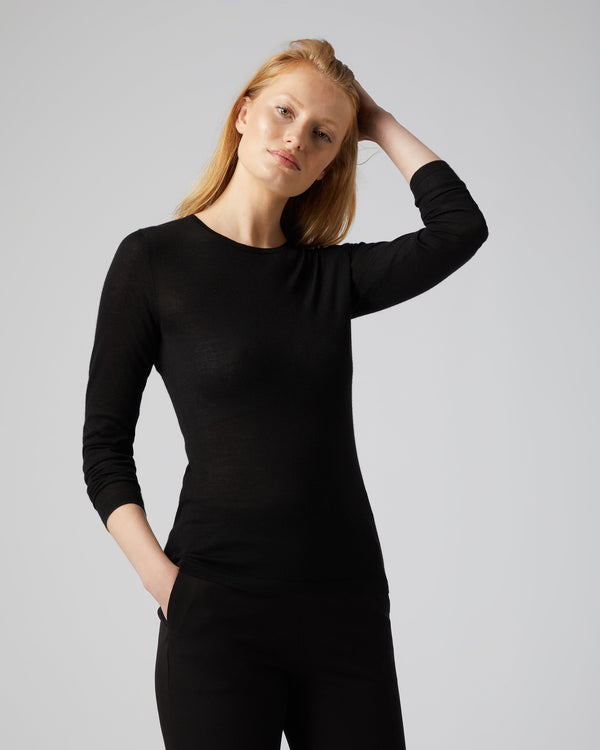 N.Peal Women's Eden Superfine Cashmere Round Neck Top Black