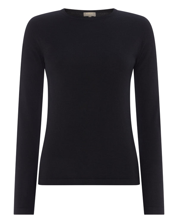 N.Peal Women's Eden Superfine Cashmere Round Neck Top Black