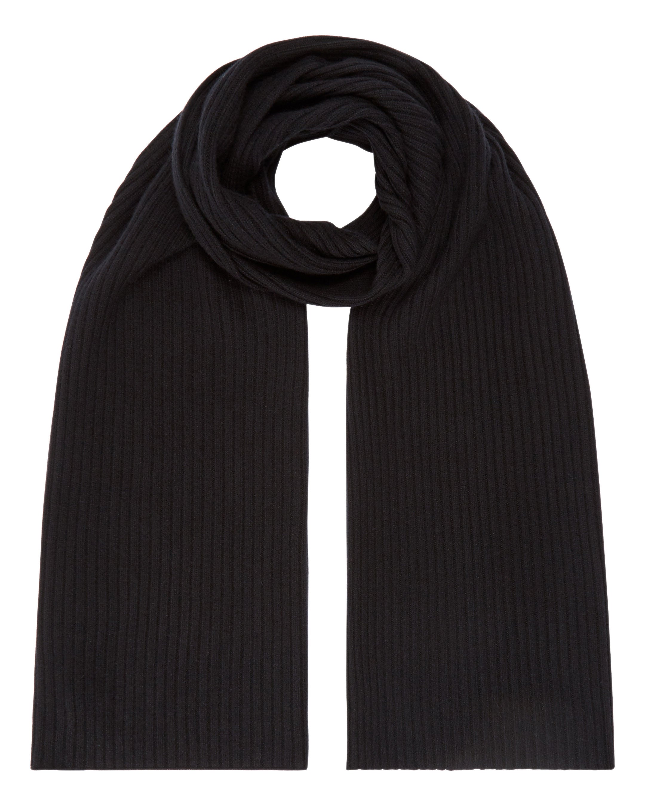 Black Ribbed Scarf Unisex Short Ribbed Cashmere Scarf Black | N.Peal